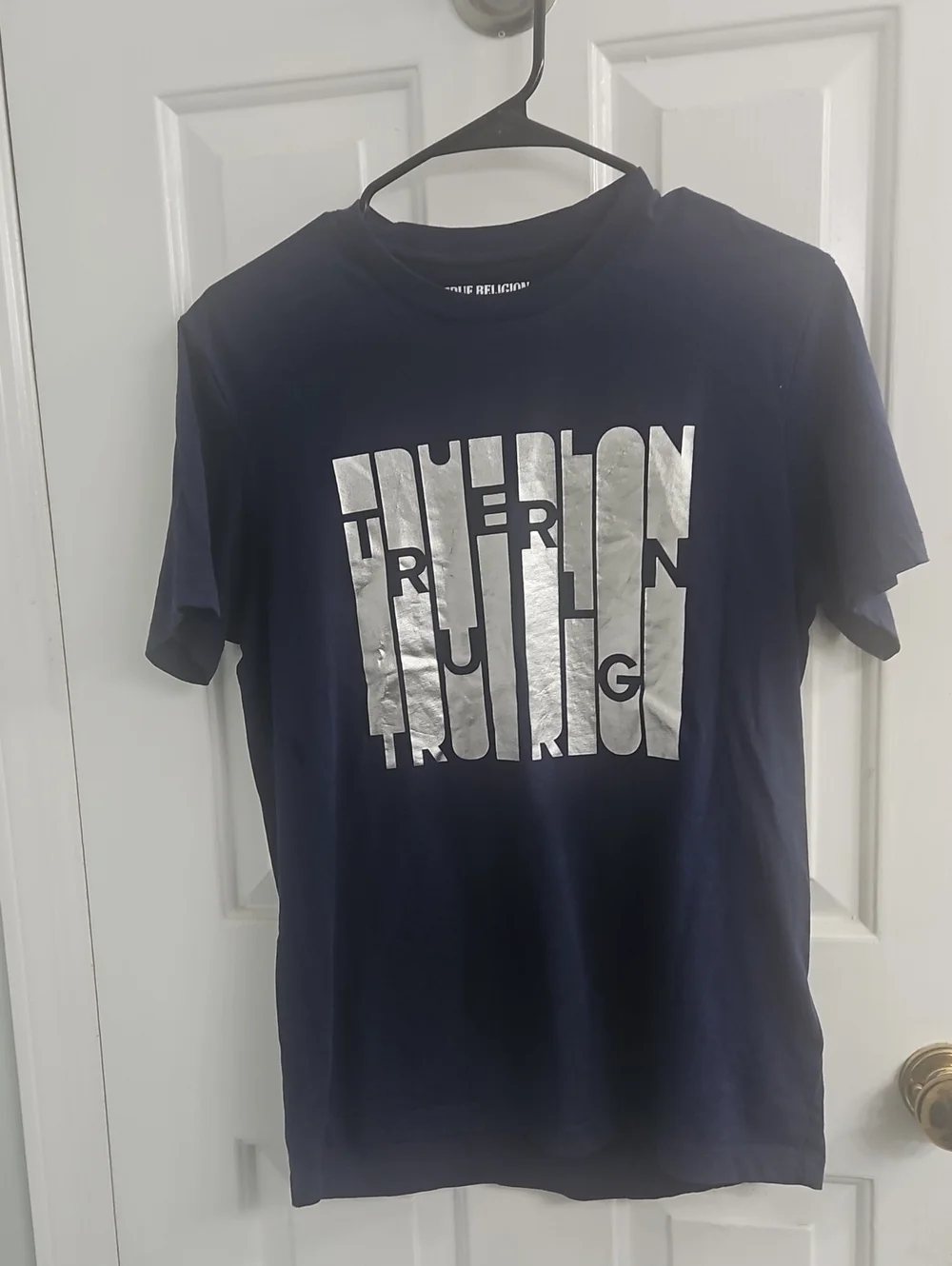True Religion Navy T‑Shirt with Silver Logo Print